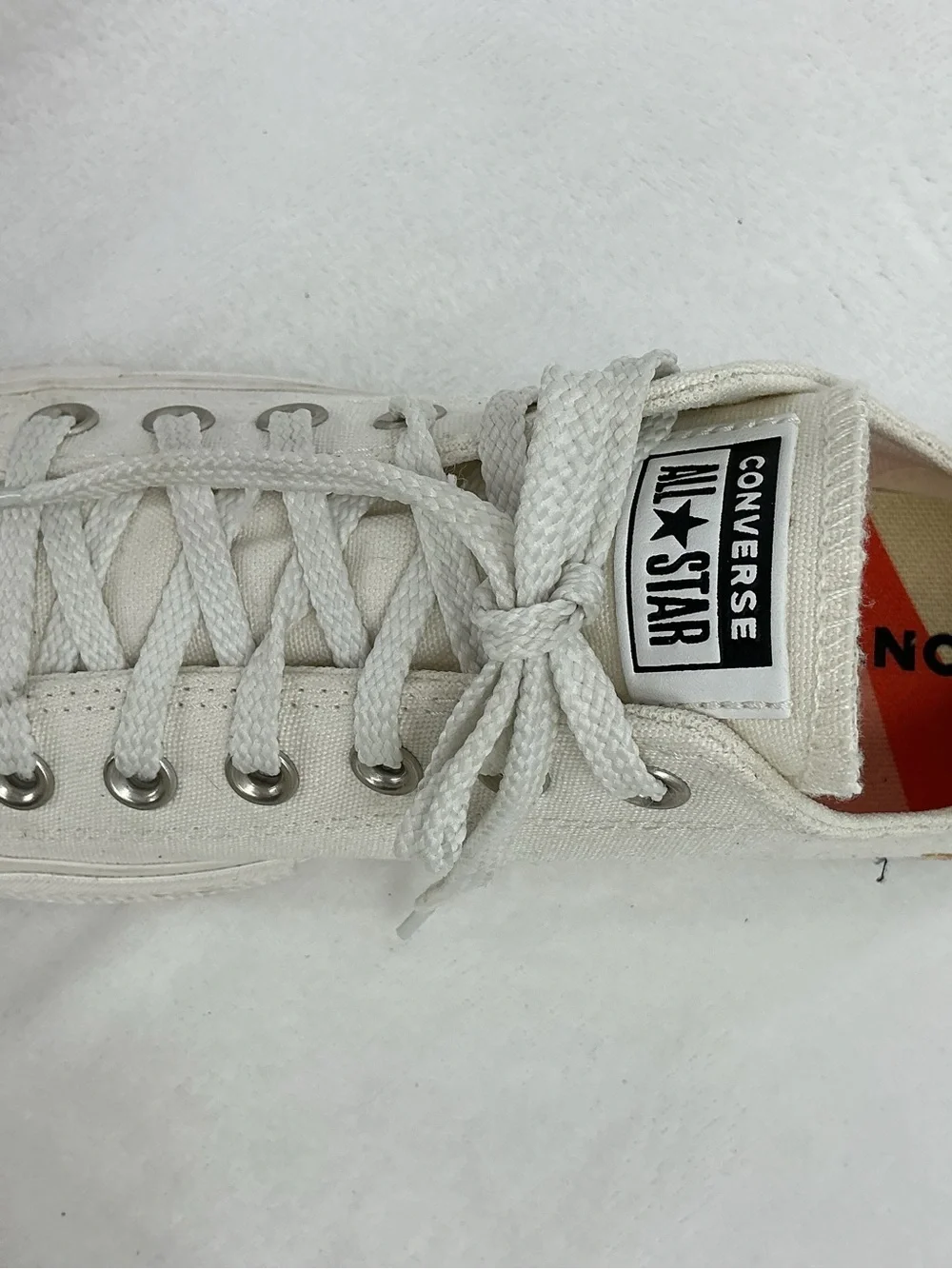 Converse Low Top Canvas Sneakers - Off-White with Red Accent B32